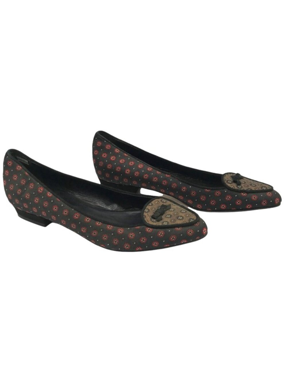 Jacques Levine Sz 7 Smoking Flat Loafer Print Fabric Slip-On Pointed Toe Shoes